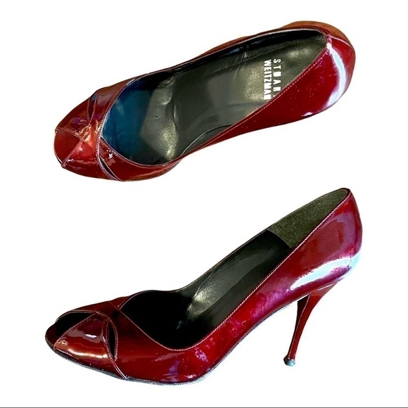 Stuart Weitzman Red Heels In Stunning Glossy Red Size 9M - Picture 1 of 7